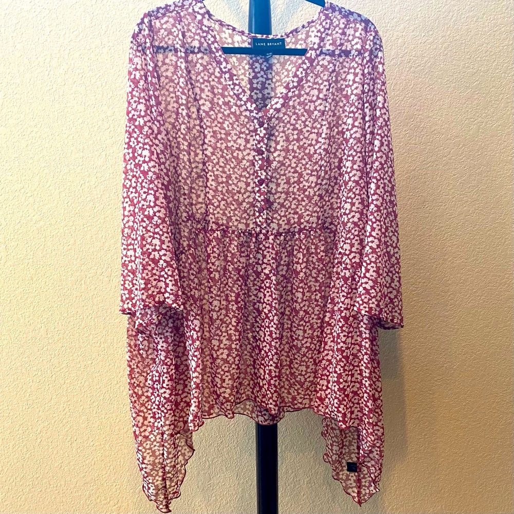 Lane Bryant, Size 18/20, Sheer 3/4 sleeve, Maroon